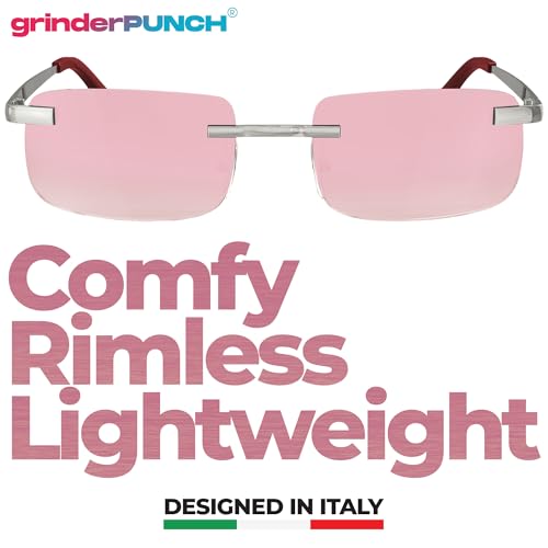 Image of grinderPUNCH Small Slim 90's Popular Nineties Rectangular Sunglasses Clear Rimless Eyewear