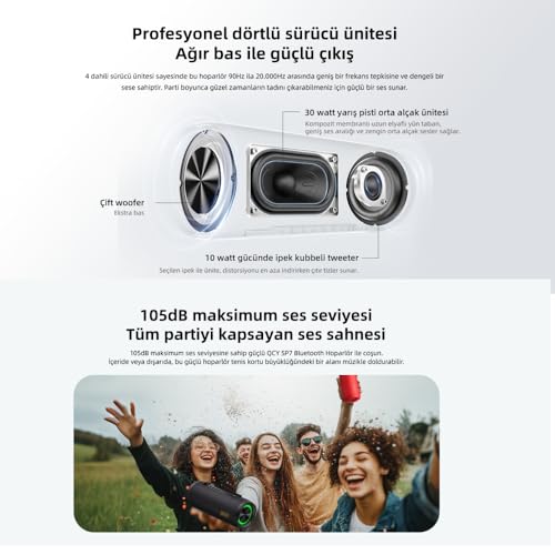 Image of QCY SP7 Portable Bluetooth Speaker - 40W Stereo Sound, 105 dB Loud Output, TWS Multi-Speaker Pairing, 15 RGB Light Modes, IPX7 Waterproof, 14H Battery Life