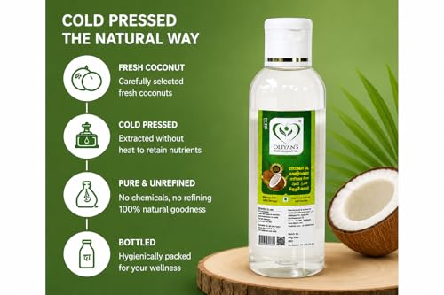 Image of OLIYANS Cold Pressed Coconut Oil Pack of 3 (100ml Each) | 100% Natural | For Hair, Skin & Cooking | Total 300ml