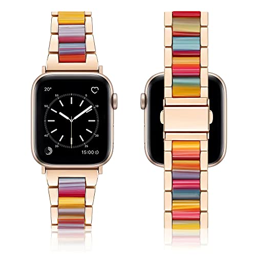 Miewoiey Compatible avec Apple Watch Band 38mm 40mm 41mm, Bracelets de montre en résine d'acier inoxydable Bracelet Bling Bracelets de mode pour iWatch Series 7 6 5 4 3 2 1 SE Cover