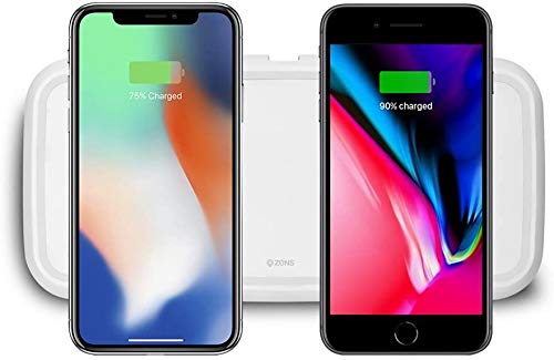 ZENS Dual Wireless Phone Charging Pad - Qi Charging Pad with 2X 10 Watt Power Output - Supports Samsung Fast Charging - Works Qi Enabled Devices - Includes AC/DC Adapter - White