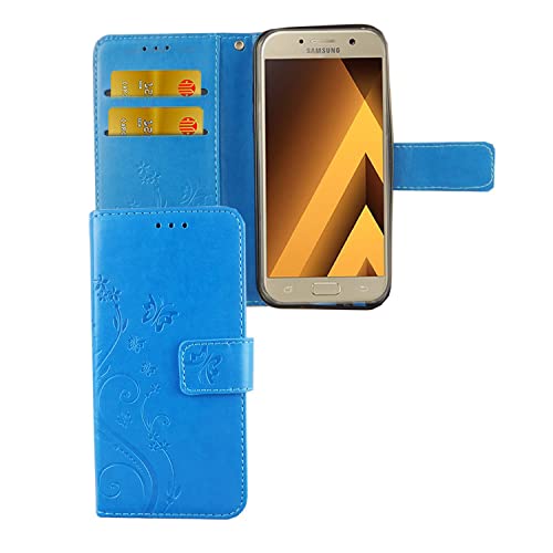 Étui Galaxy A3 2017 König Design en cuir synthétique bleu à motifs fleurs avec porte-cartes