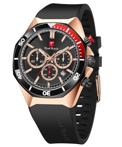 Montre homme TEARTRACE rose et noir chronographe étanche avec bracelet silicone