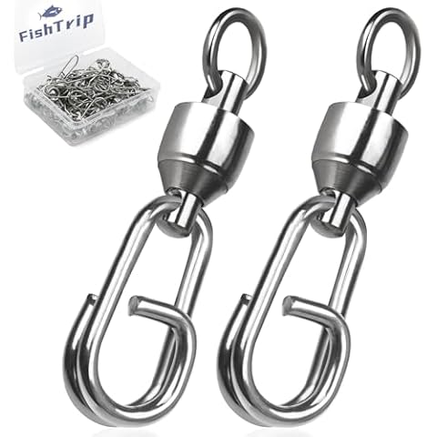 FishTrip Ball Bearing Swivel with Oval Split Rings - 25pcs Snap Swivels Fishing Tackle Saltwater Freshwater (Size 2_50lbs) Cover