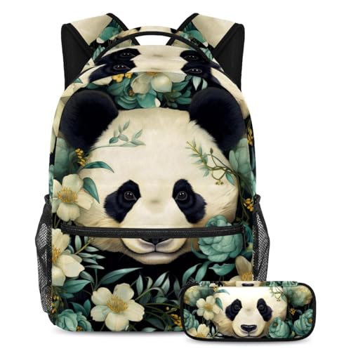 Ensemble cartable panda et trousse florale pour l'école et sorties