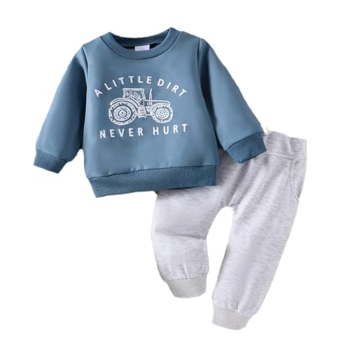 Conjunto para niño de manga larga con letras impresas y pantalones a juego de punto elástico
