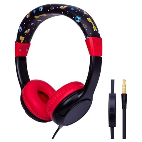 Olyre Kids Headphones with Microphone,Toddler Headphone Safe Volume Limited 85dB for Children Wired On Ear Girls Boys Earphones for iPad/Tablet/Online/School/Travel-Black K01 Cover