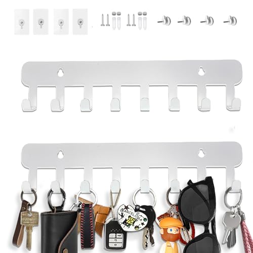Echehi 2pcs Key Hooks Self Adhesive, Key Holder for Wall with 8 Hooks to Hang Keyrings, Coat, Umbrella, Sunglasses, Jewelry Necklaces - Cosy Home Interiors Echehi 2pcs Key Hooks Self Adhesive, Key Holder for Wall with 8 Hooks to Hang Keyrings, Coat, Umbrella, Sunglasses, Jewelry Necklaces