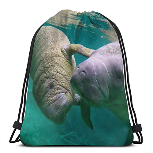Men Womens Fashion Drawstring Bundle Bag, Manatee Playing Shoulder Bag Sport Knapsack Backpack