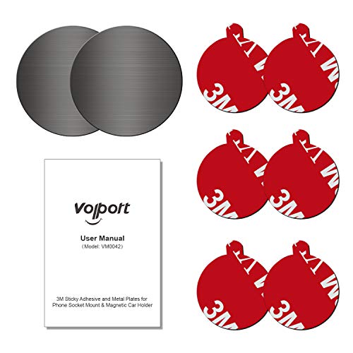 Pops Sticky Adhesive Replacement for Car Mount, Volport 6 Pack 3M Dots VHB Sticker Pads Double Sided Tape for Magnetic Dashboard Cell Phone Holder Wall Socket Base with 2 Pack Round Metal Plate Discs