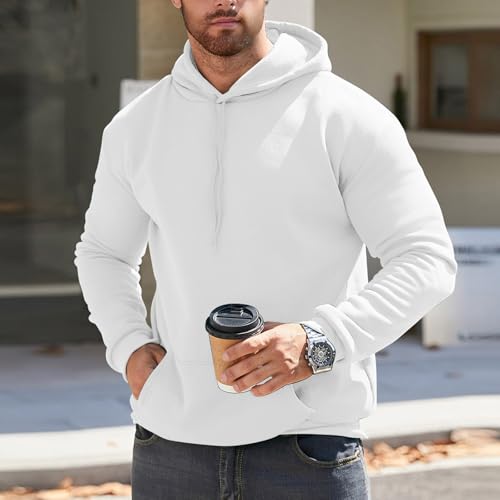 Mens Hoodies Pullover Solid Color Casual Long Sleeve Sweatshirts Winter Heavyweight Hooded Sweatshirts with Pockets3
