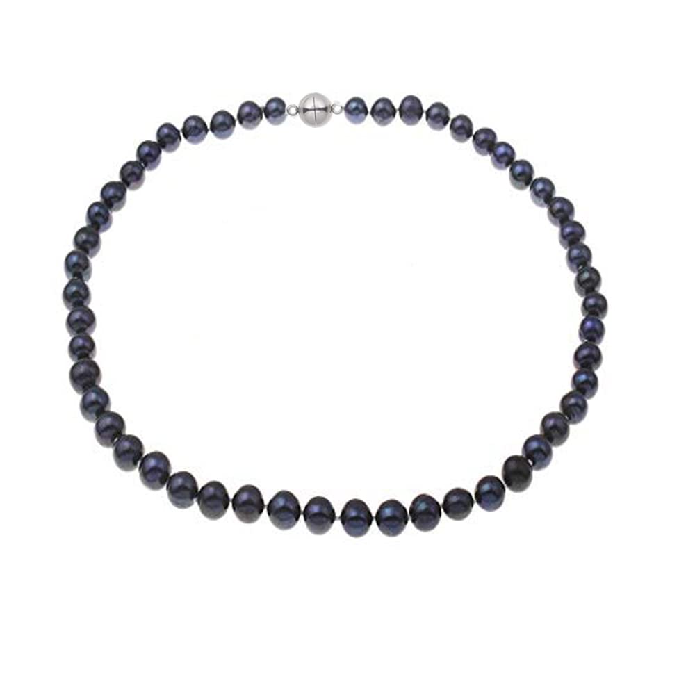 TreasureBay Splendida collana di perle d'acqua dolce naturale da 7 a 8 mm, per donne e ragazze, colore della collana di perle: bianco, nero, grigio