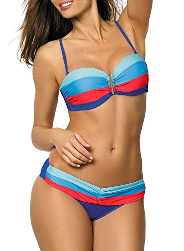 Astylish Women's Push Up Two Piece Bikini Swimsuits Padded Swimwear Bathing Suits Sky Blue Medium