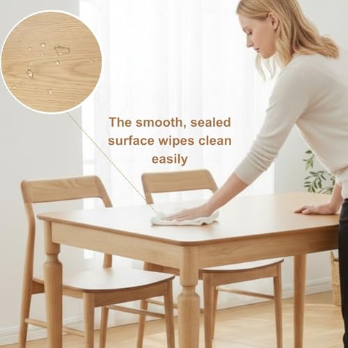 Image of Farmhouse Dining Table for 4-6, 59 inch Solid Wood Kitchen Table with Turned Legs, Rectangular Rustic Wooden Dining Table for Dining Room, Kitchen or Home Office, Natural Finish