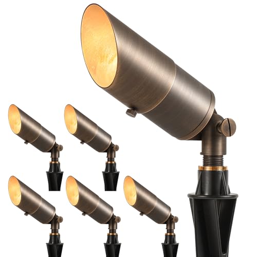 Image of LUTEC Solid Brass Low Voltage Landscape Lighting, 12V Heavy Duty Waterproof Landscape Spotlights, Adjustable Bronze Uplights Outdoor Fixtures for Garden Yard Pathway Tree Without Bulb, 6 Pack