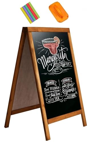 Chalk Board, 40"x20" Double Sided Sidewalk Chalkboard Signs, 5 Chalks