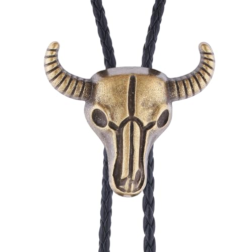 Image of Cowboy Bolo Tie for Men, Vintage Cow Skull Bolo Tie Necklace Native American Necktie for Men Women