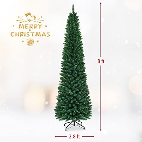 GYMAX 5FT 6FT 7FT 8FT Green Pencil Slim Christmas Tree, Artificial Traditional Xmas Tree, Indoor Outdoor Christmas Decoration (240 cm/8 ft)
