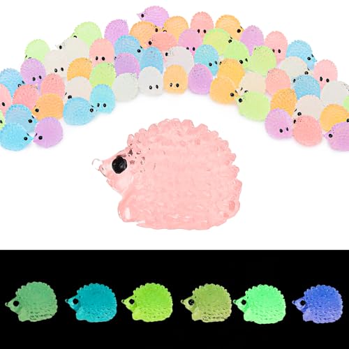 Newofview 60 Stück Mini Igel Deko Gartenfiguren Glow in the Dark Nachtleuchtende Igel Skulpturen Feengarten Deko 6 Farben Tierfiguren Mikrolandschaft
