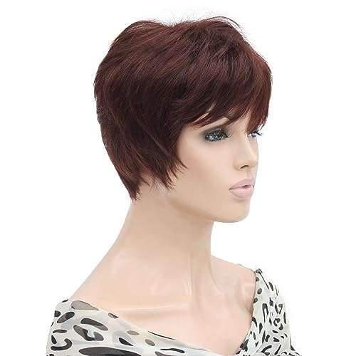 Lydell 6-8" Short Layered Shaggy Heat Resistant Synthetic Wigs 33A Dark Auburn - Image 2
