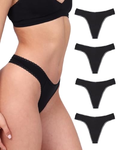 Organic Cotton Mid Rise Thong Underwear, 4 Pack