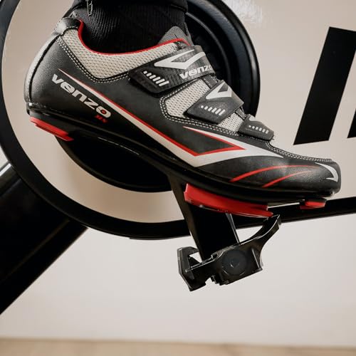 Venzo Men's Road Cycling Shoes - 3 Straps, Compatible with Look Delta & Shimano SPD-SL - Size 11 US - Black