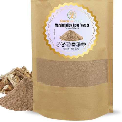 Cure Wid Pure Certified Organic Marshmallow Root Powder Althaea Officinalis 8oz Non-GMO Additives-Free Marshmellow Root for Teas Smoothies Skincare & DIY Remedies Packed in Eco-Friendly Resealable Bag