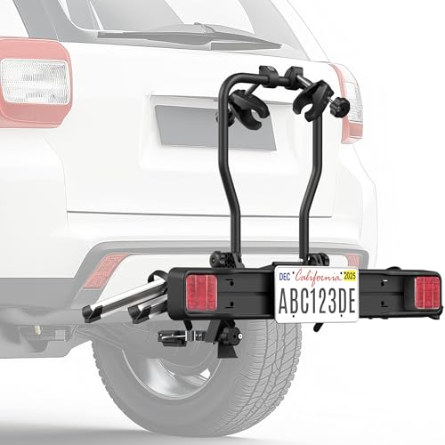 Life Finds 2-Hitch Bike Rack with Taillights and License Plate Holder, Adjustable Folding Design, Holds up to 88 lbs, LF-BR1L