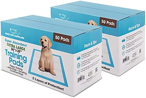 Best Pet Supplies Disposable Puppy Pads for Whelping Puppies and Training Dogs, 100 Pack, Ultra Absorbent, Leak Resistant, and Track Free for Indoor Pets, Floor Protection - Baby Blue, 36 x 27.5