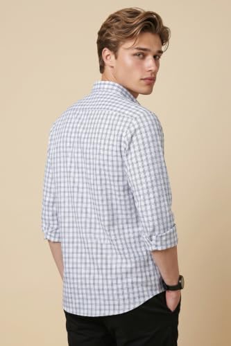 Image of Peter England Men's Slim Fit Full Sleeve Checkered Casual Shirt | 100% Cotton | Premium Twill Weave