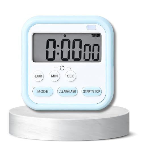 Image of Stopwatch Timer for Study Kitchen Timer Large LCD Screen 24hr Digital Display Magnetic Retractable Stand Loud Alarm Stop Watch Countdown Flashing Light Study Timer for Students Cooking (Blue)