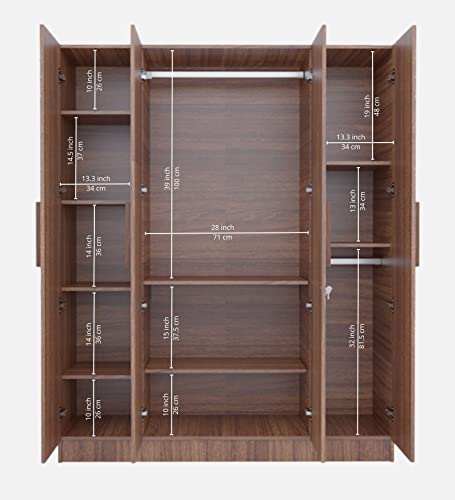 Image of COUCH CULTURE Loyal Engineered Wood Wardrobe with 4 Doors | Almirah | Multipurpose Storage Organizer| Well Designed Storage Compartments | 11 Shelves, Strong Locks, Leon Teak 1 Year Warranty