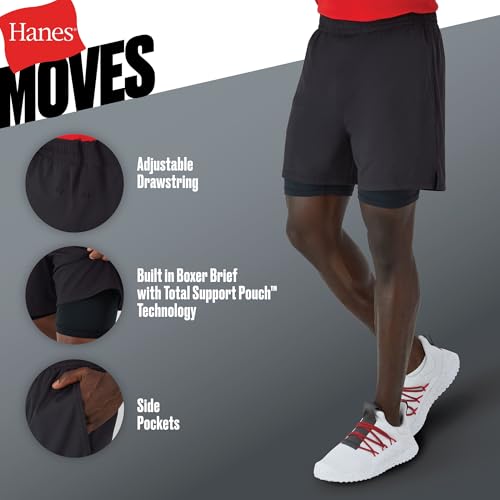 Hanes Men's Moves Workout Boxer Brief Liner & Total Support Pouch, Moisture-Wicking Shorts, 5” Inseam3