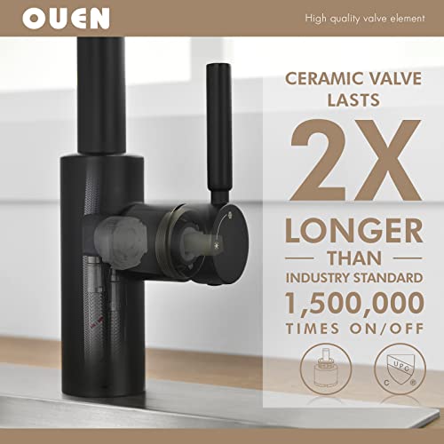 Ouen Matte Blcak Bar Faucet With Pull Down Sprayer For Single Sink,Bar Brass Faucet One Hole For Rv Campers Sink Small Faucet With Cupc Supply Hose #TOP4