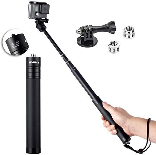 Homeet Selfie Stick Telescopic Aluminium Hand Grip with Adapter 1/4"-3/8" Thread Handheld Pole Extended Monopod for Action Camera (7.5-28.7inch)