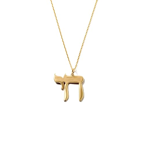 Gelin Hebrew Chai Necklace in 14K or 10K Solid Gold | Hebrew Letter Necklace for Women | 14k or 10k Gold Symbol Of Life Pendant Necklace | with Solid Gold Chain, 18 inch - 14K