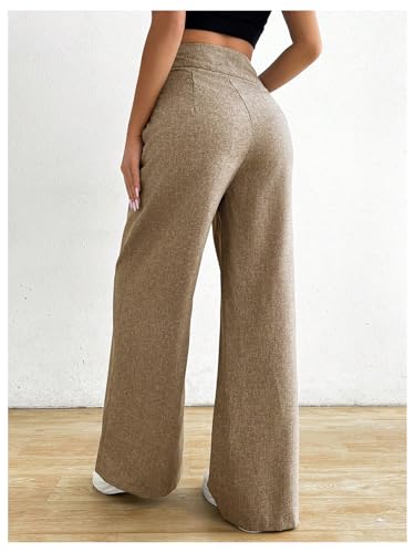 OYOANGLE Women's High Waist Wide Leg Pants Work Office Business Trousers Loose Fit Casual Long Pants2