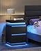 WLIVE Tall Black Nightstand with LED Lights and Charging Station, Modern Night Stand Bedside Table with 2 Wooden Drawers and Sliding Top, End Side Table for Bedroom, Living Room, Office