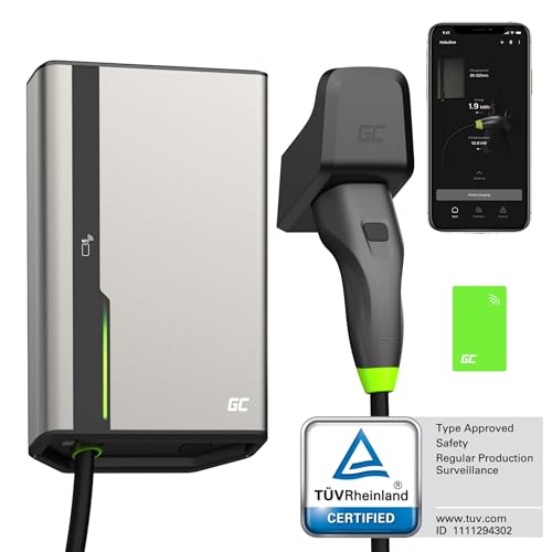 Green Cell GC HabuDen Wallbox 22kW 32A 5m NFC RFID Tipo 2 Cable EV Estación de Carga para Vehículos Eléctricos con GC App Bluetooth WiFi Carga de Coche con 22kW / 11kW / 7,2kW / 3,6kW