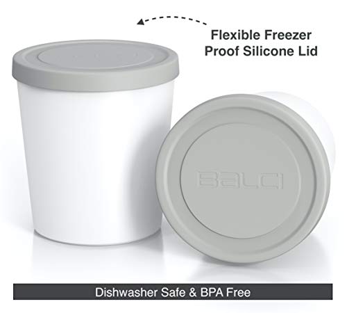 BALCI - Premium Ice Cream Containers (2 Pack - 1 Quart Each) Perfect Freezer Storage Tubs with Lids for Ice Cream, Sorbet and Gelato! - Grey