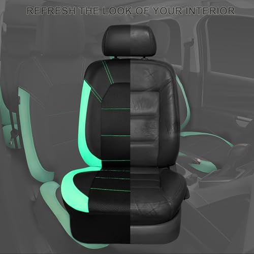 Image of CAR PASS Leather Seat Covers, Breathable Universal Car Seat Cover Full Set for Cute Women Girly,Super 5mm Composite Sponge Inside,Airbag Compatible Fits Most Auto,SUVs,Trucks,Vans(Full Set,Black&Mint)