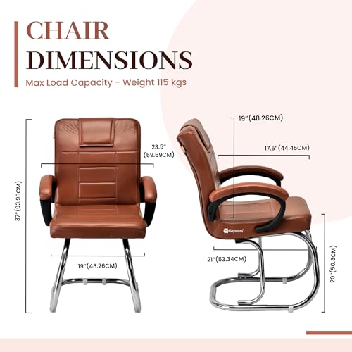Image of Goyal steel & furniture Executive Office Chair Home Study Reception Library Chair with arm Rest and Cushioned seat Back Chair (1, Brown, Double Pipe Frame)