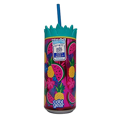 Cool Gear International, Llc,Straw Insulated 16 Oz Tumbler Cups With Lids And Straws For Adults And Kids For Pool Luau Hawaiian Fiesta Party - Summer Beach Cups Pineapple Tumbler - Pink #TOP1