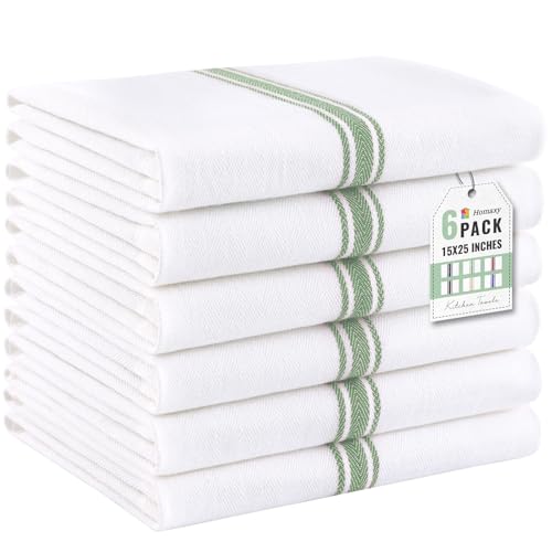 Homaxy 100% Ring Spun Cotton Kitchen Towels 6 Pack, Grass Green Stripe