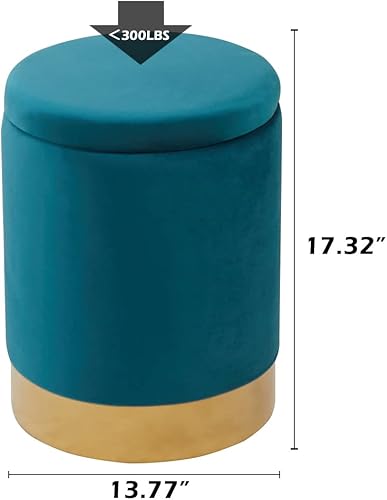 Miniatura 2 de Mxfurhawa Taburete otomano de terciopelo multiusos con base de metal, moderno taburete redondo para tocador, silla otomana, soporte acolchado de 300