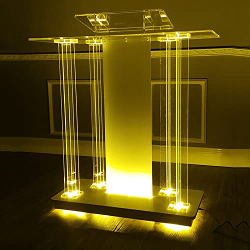 Acrylic Lectern Led Pulpit Desk, Podium Stand Portable, Pulpits For Churches, Presentation Professional Lectern W/Wide Reading Surface, Church Podium, Clear Podiums For Churches School Lectern (Colo #TOP9