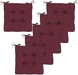 RACE LEAF - Set di 6 cuscini per sedie da cucina, in cotone, quadrati, con cinghie per casa, ufficio, auto (confezione da 6, colore: rosso paglierino)