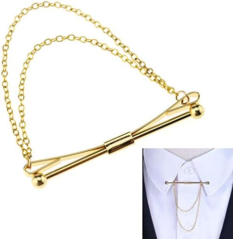 Mens Boy Shirt Collar Clip Bar Pin Clip Gold Chain Tie Brooch 6CM Bar Feast Gift