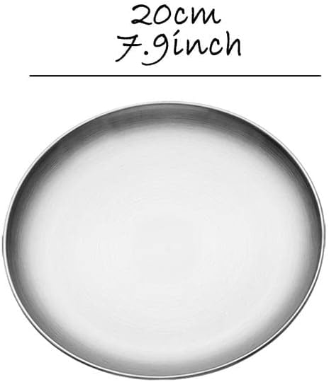 Miniatura 3 de MBBITL Paquete de 3 platos llanos redondos de acero inoxidable con acabado cepillado de 7.8 pulgadas, color plateado