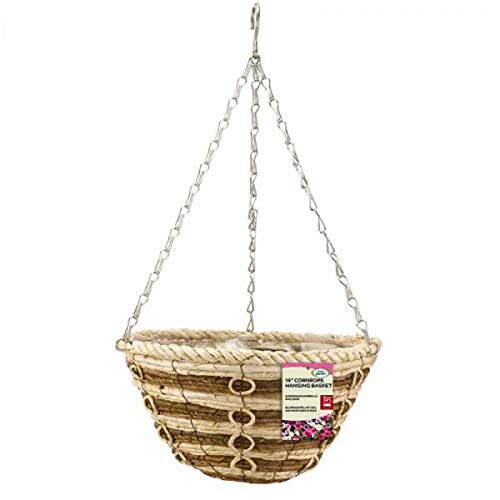 Garden Mile Fioriera Sospesa A Cono Effetto Rattan, Marrone, Con Catena, Prefoderata, 35x55x21 Cm, 8 Litri, Per Esterni E Interni